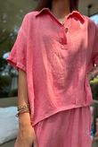 Lina Linen Blend French Tuck Blouse Washed Watermelon